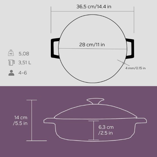 Тенджера, чугун, 28 см, марка "Glaze", лилава - марка LAVA