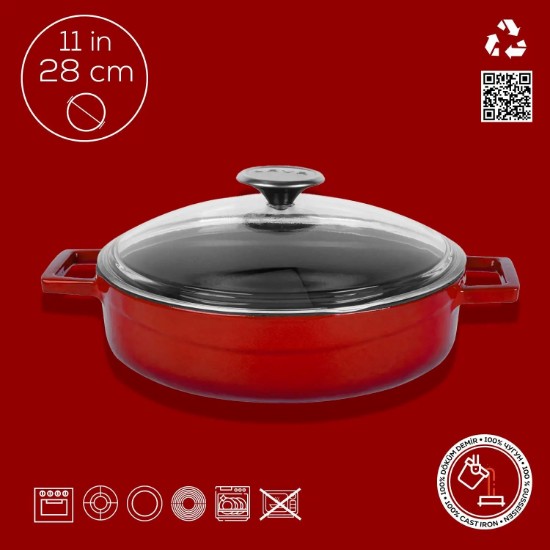 Stielkasserolle, Gusseisen, 28 cm, "Glaze", rot - Marke LAVA