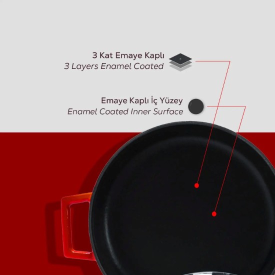 Stielkasserolle, Gusseisen, 28 cm, "Glaze", rot - Marke LAVA