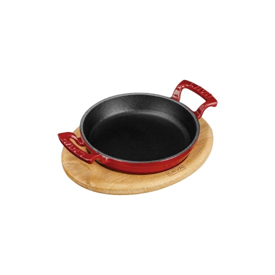 Round cast iron dish, 20 cm, with wooden stand, red - LAVA