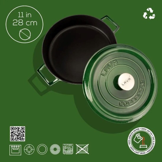 Чугунена тенджера, 28 см/3,5 л, "Premium Majolica", зелена - LAVA