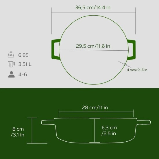 Чугунена тенджера, 28 см/3,5 л, "Premium Majolica", зелена - LAVA