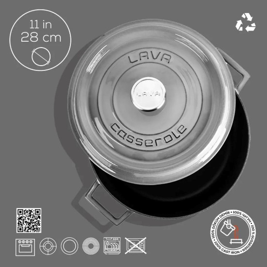 Liatinový kastról 28cm/3,5L "Premium Majolica", sivý - značka LAVA