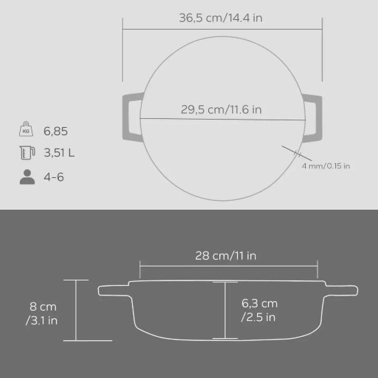 Liatinový kastról 28cm/3,5L "Premium Majolica", sivý - značka LAVA
