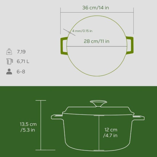 Liatinová zapekacia misa, 28 cm/6,71 l, „Premium Majolica“, zelená - LAVA