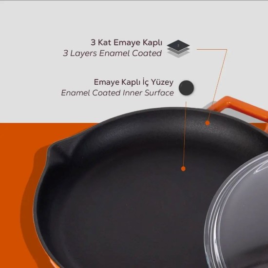 Тигањ са поклопцем, 26 цм, серија "Глазе", наранџаста боја - бренд ЛАВА