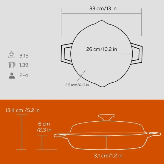 Тигањ са поклопцем, 26 цм, серија "Глазе", наранџаста боја - бренд ЛАВА