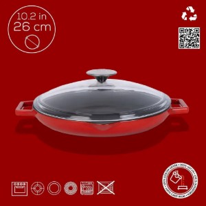 Liatinová panvica s vekom, 26 cm, sortiment "Glaze", červená - značka LAVA