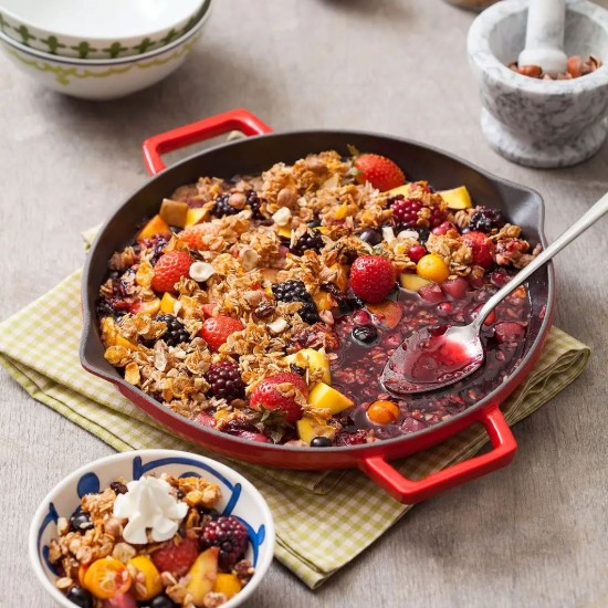 Gusseiserne Bratpfanne mit Deckel, 26 cm, Serie "Glaze", rot - Marke LAVA