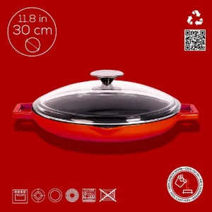 Poêle à frire avec couvercle, 30 cm, gamme "Glaze", rouge - Marque LAVA