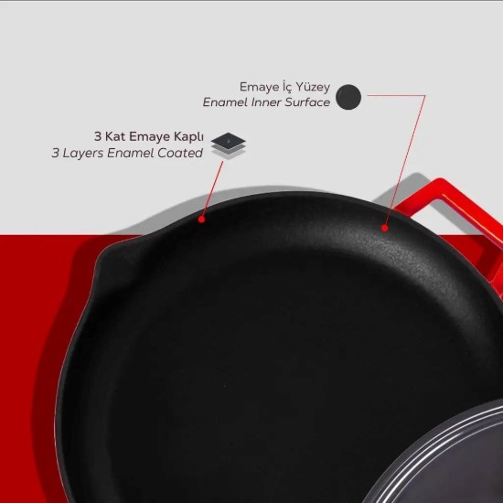 Bratpfanne mit Deckel, 30 cm, Serie "Glaze", rot - Marke LAVA