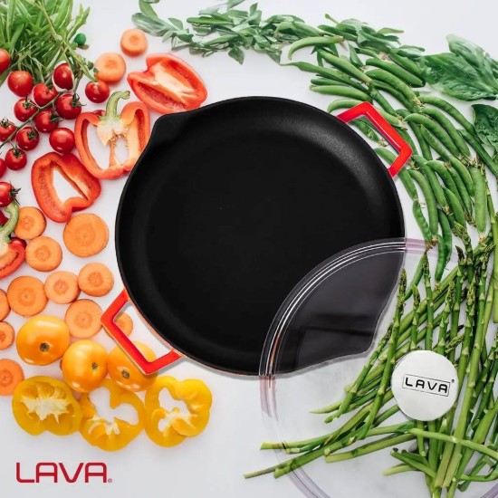 Bratpfanne mit Deckel, 30 cm, Serie "Glaze", rot - Marke LAVA