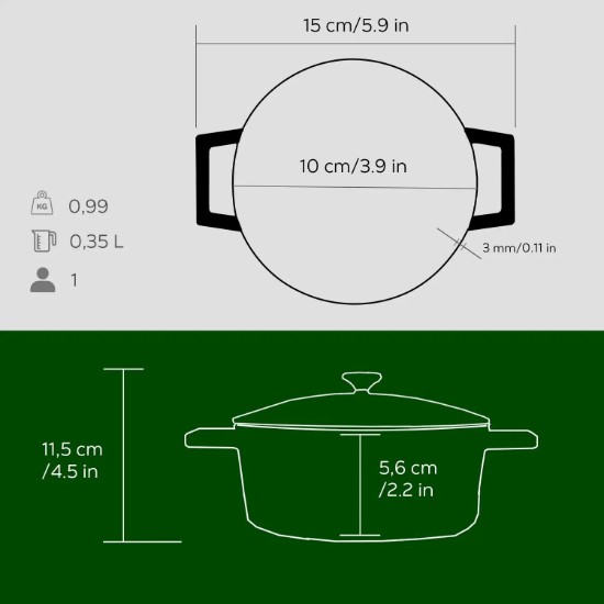 Кастрюля, серия "Фольк", чугун, 10 см, зеленая - бренд LAVA