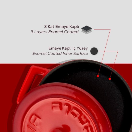Kochtopf, Serie "Folk", Gusseisen, 10 cm, rote Farbe - Marke LAVA