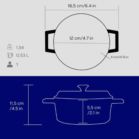 Μίνι κατσαρόλα, μαντεμένιο, 12cm/0,53L, "Trendy", Μπλε - ΛΑΒΑ