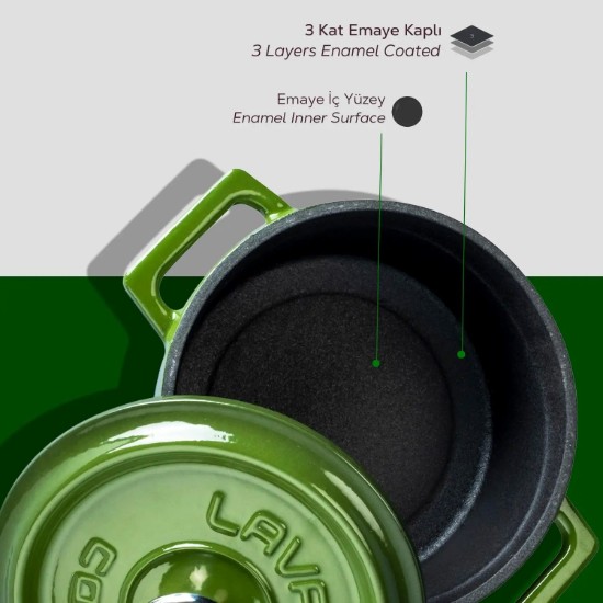 Mini-Kochtopf, Gusseisen, 12cm/0,53L, „Trendy“, grün – LAVA