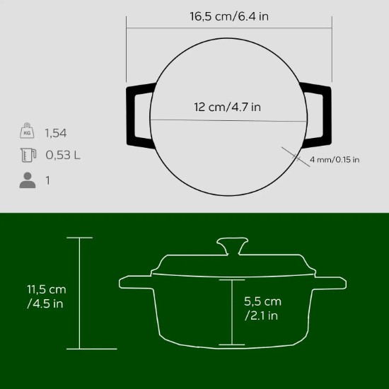Mini-Kochtopf, Gusseisen, 12cm/0,53L, „Trendy“, grün – LAVA