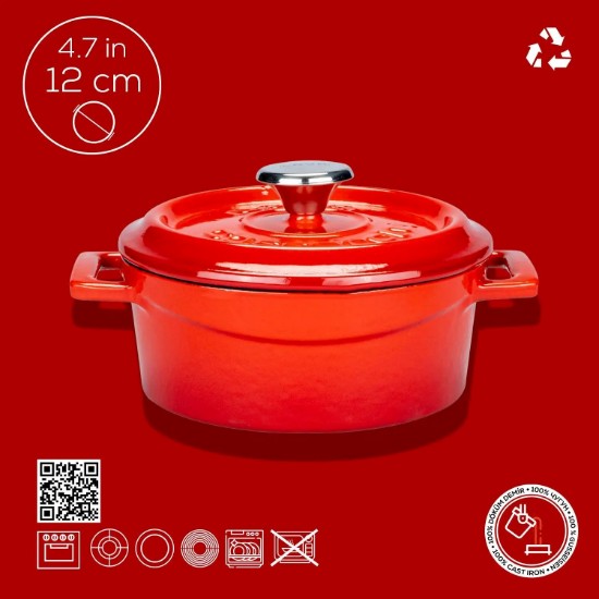 Mini-Kochtopf, Gusseisen, 12 cm/0,53L, Trendy, rot - LAVA