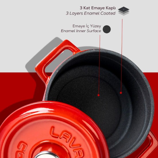 Mini-Kochtopf, Gusseisen, 12 cm/0,53L, Trendy, rot - LAVA