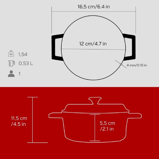 Mini-Kochtopf, Gusseisen, 12 cm/0,53L, Trendy, rot - LAVA