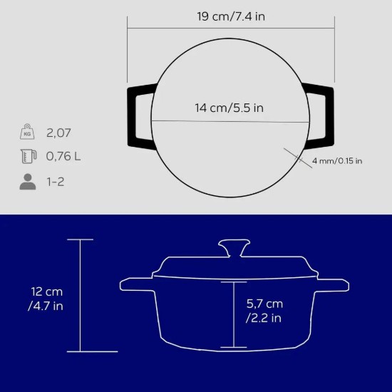 Kochtopf, Serie "Trendy", Gusseisen, 14 cm, blau - Marke LAVA