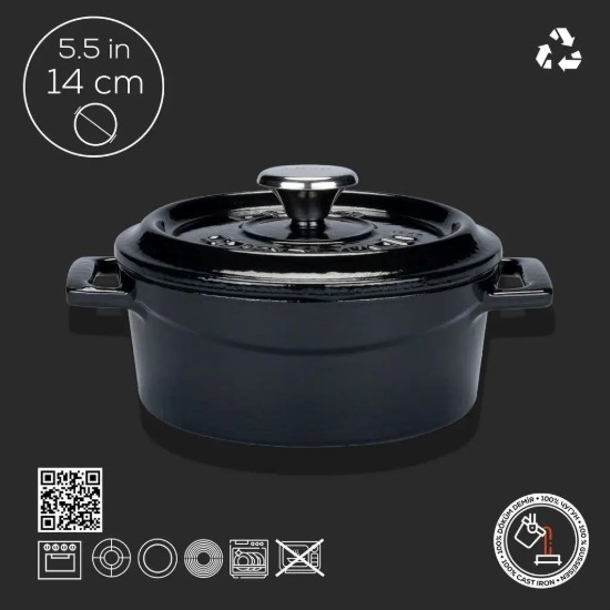 Kochtopf, Serie "Trendy", Gusseisen, 14 cm, schwarz - Marke LAVA