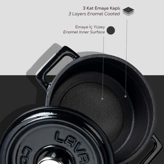 Kochtopf, Serie "Trendy", Gusseisen, 14 cm, schwarz - Marke LAVA