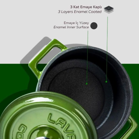 Stielkasserolle <Trendy>, Gusseisen, 14 cm, grün - LAVA