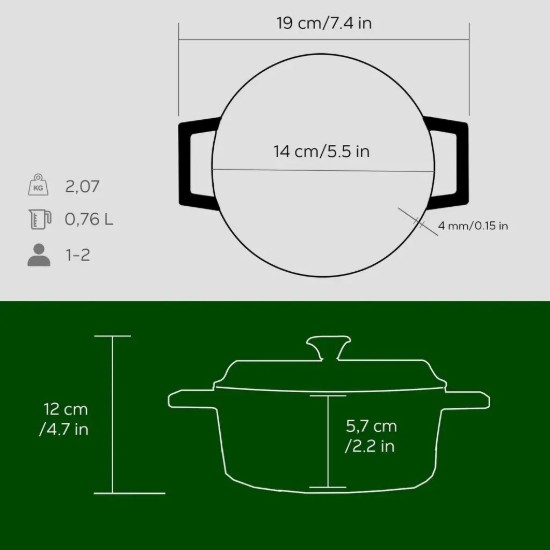 Stielkasserolle <Trendy>, Gusseisen, 14 cm, grün - LAVA