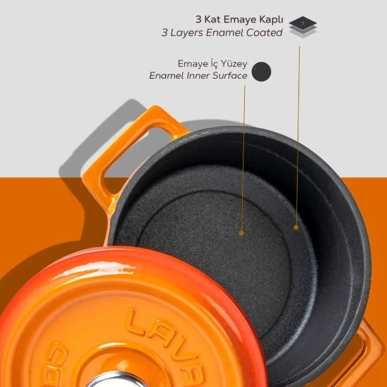 Topf aus Gusseisen, 14 cm, orangefarben, "Trendy" - LAVA