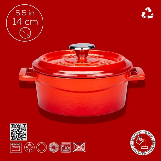 Kochtopf, Serie "Trendy", Gusseisen, 14 cm, rot - Marke LAVA