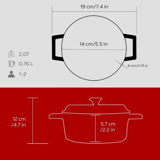 Kochtopf, Serie "Trendy", Gusseisen, 14 cm, rot - Marke LAVA