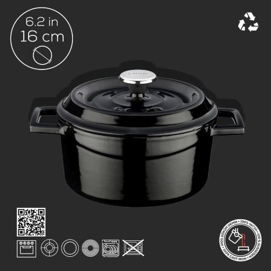 Kochtopf, Serie "Trendy", Gusseisen, 16 cm, schwarz - Marke LAVA