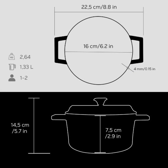 Kochtopf, Serie "Trendy", Gusseisen, 16 cm, schwarz - Marke LAVA