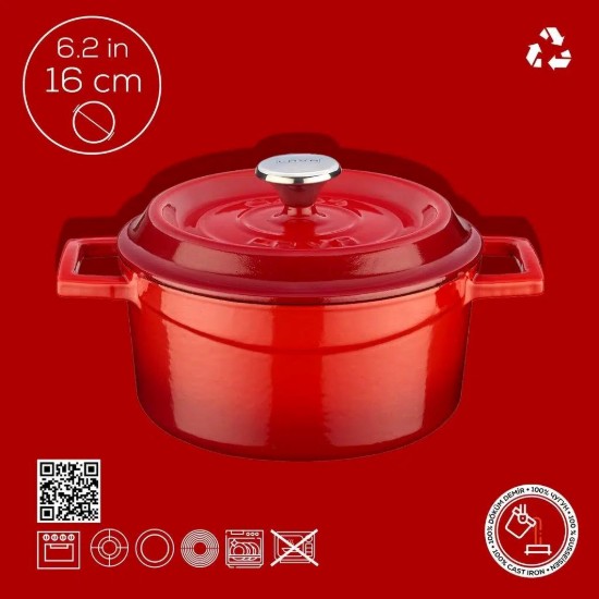 Stielkasserolle <Trendy>, Gusseisen, 16 cm, rot - LAVA