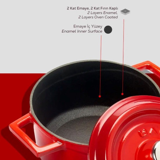 Stielkasserolle <Trendy>, Gusseisen, 16 cm, rot - LAVA