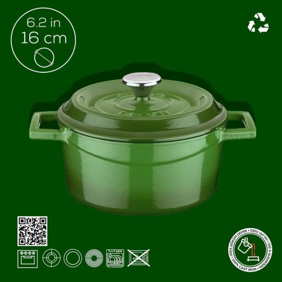 Stielkasserolle aus Gusseisen, 16 cm / 1,33 L, grün, Trendy - Lava