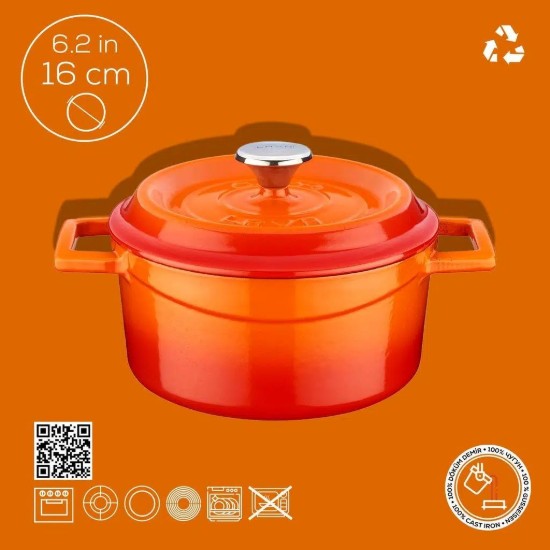 Topf <Trendy>, Gusseisen, 16 cm, orange Farbe - LAVA