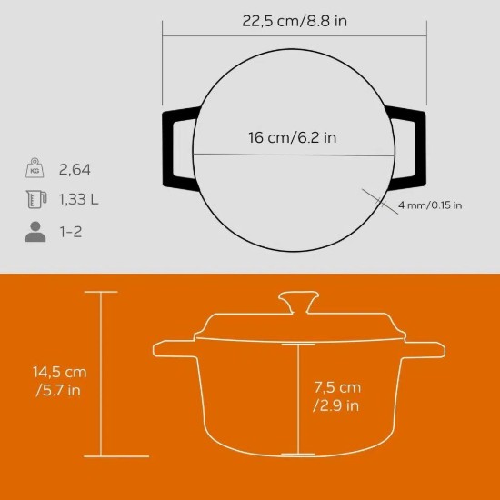 Topf <Trendy>, Gusseisen, 16 cm, orange Farbe - LAVA