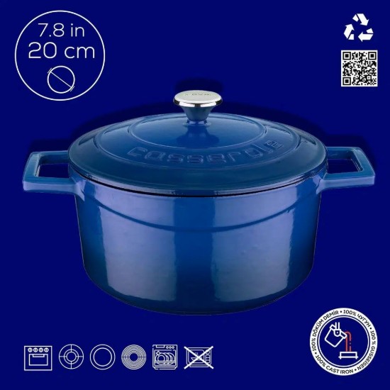 Fazék <Folk>, öntöttvas, 20 cm, kék - LAVA