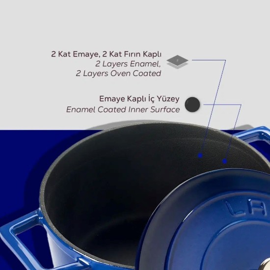 Fazék <Folk>, öntöttvas, 20 cm, kék - LAVA