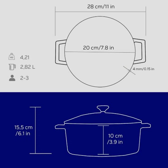Fazék <Folk>, öntöttvas, 20 cm, kék - LAVA