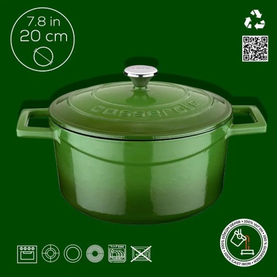 Kochtopf, Gusseisen, 20 cm, "Folk", grün - Marke LAVA