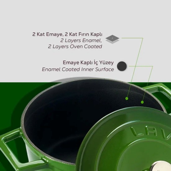 Kochtopf, Gusseisen, 20 cm, "Folk", grün - Marke LAVA