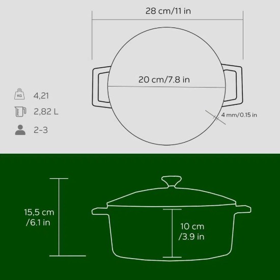 Kochtopf, Gusseisen, 20 cm, "Folk", grün - Marke LAVA