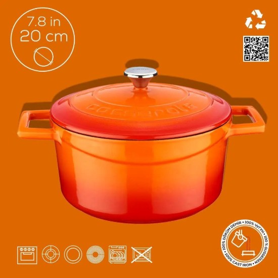 Panela, 20 cm, ferro fundido, "Folk", cor laranja - marca LAVA