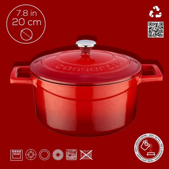 Kochtopf, Gusseisen, 20cm/2.82L, "Folk", Rot - LAVA