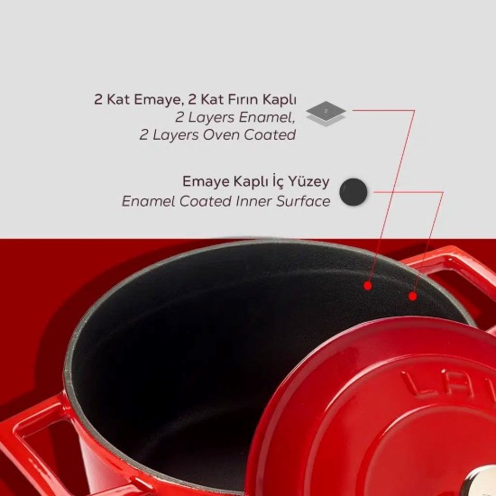 Kochtopf, Gusseisen, 20cm/2.82L, "Folk", Rot - LAVA