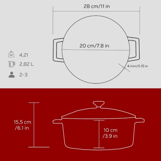 Kochtopf, Gusseisen, 20cm/2.82L, "Folk", Rot - LAVA