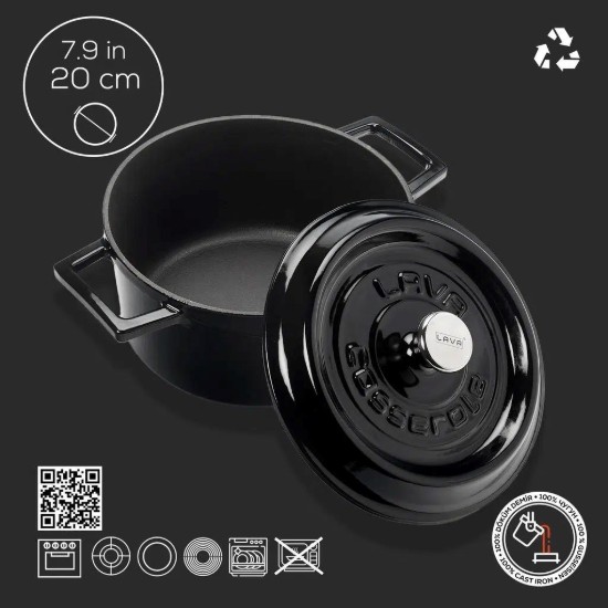 Topf, Gusseisen, 20 cm, Serie "Trendy", schwarz - Marke LAVA